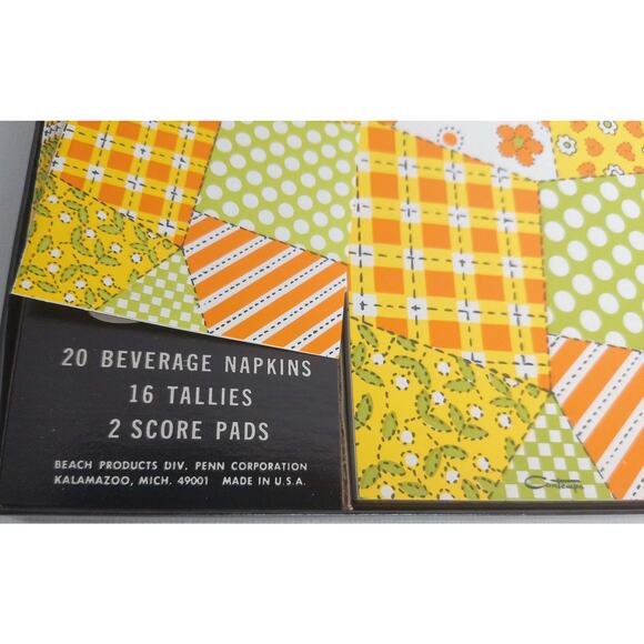 Vintage Contempo Bridge Set Patchwork Psychedelic Napkins Tallies Score Cards - Picture 5 of 8